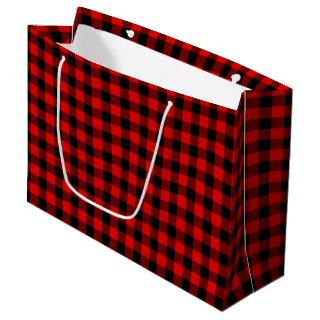Red Black Buffalo Lumberjack Check Christmas Large Gift Bag