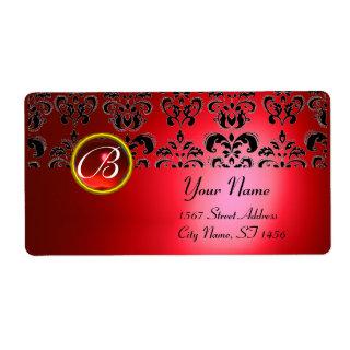 RED  BLACK DAMASK MONOGRAM, RUBY LABEL