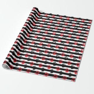 Red Black Paw Claw On Black White Stripes