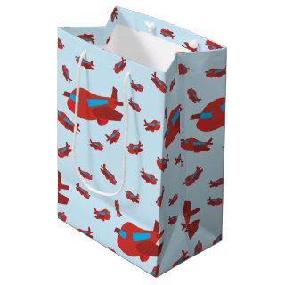 Red & Blue Airplane Pattern  Medium Gift Bag