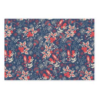 Red blue Christmas floral pattern  Sheets