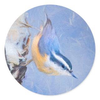 Red-Breasted Nuthatch Painting Original Bird Art Classic Round Sticker