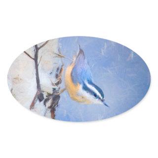 Red-Breasted Nuthatch Painting Original Bird Art Oval Sticker