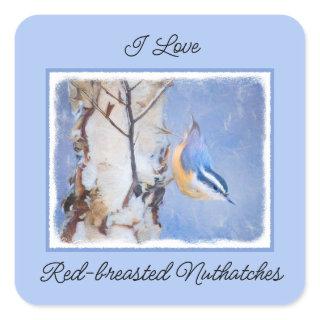 Red-Breasted Nuthatch Painting Original Bird Art Square Sticker