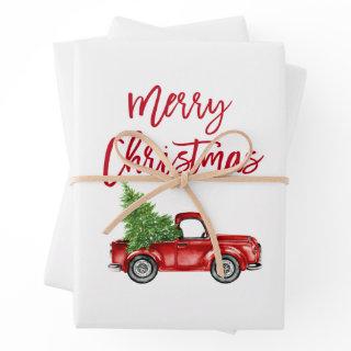 Red Brush Script Christmas Truck  Sheets