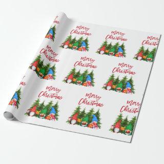 Red Brush Script Christmas Watercolor Gnomes Trees