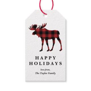 Red Buffalo Plaid Christmas Moose Silhouette Gift Tags