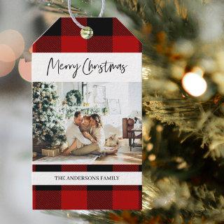 Red Buffalo Plaid & Merry Christmas With Photo Gift Tags