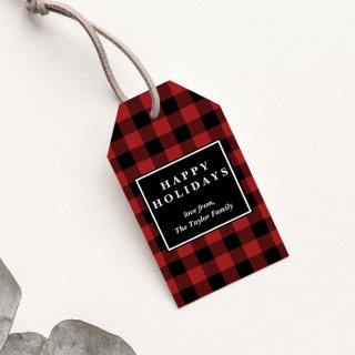 Red Buffalo Plaid Pattern Christmas Gift Tags