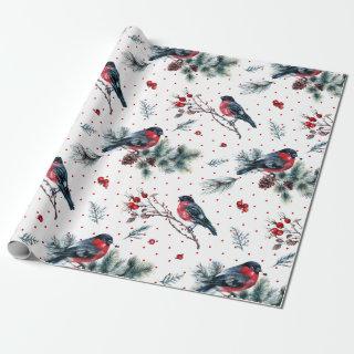 Red Bull-finch & Christmas Foliage Pattern