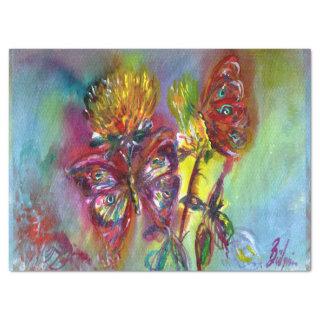 RED BUTTERFLIES ON YELLOW THISTLES,BLUE SKY Floral Tissue Paper