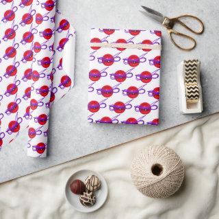 red button with purple bow