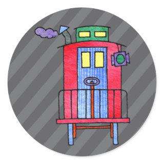Red Caboose Wave Bye Bye Classic Round Sticker