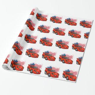 Red car american flag cartoon -Choose back color