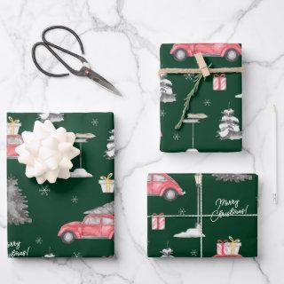 Red Car Winter Pattern Merry Christmas Green  Sheets