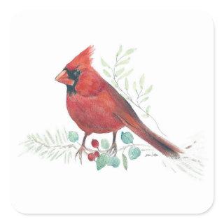 Red Cardinal Art Square Sticker