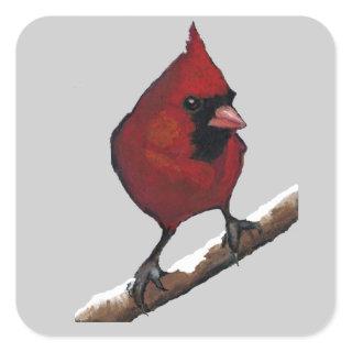 Red Cardinal: Bird: Oil Pastel Artwork Square Sticker