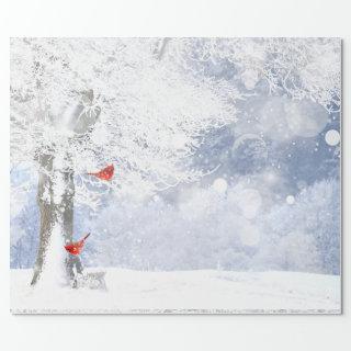 Red Cardinal Birds Christmas snowy Trees