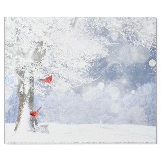 Red Cardinal Birds Christmas snowy Trees