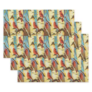 Red Cardinal Birds In Birch Tree Repeating Art  Sheets