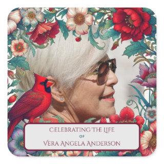 Red Cardinal Celebration of Life PHOTO Square Sticker