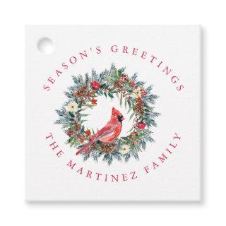 Red Cardinal Wreath Season's Greetings Gift Tags