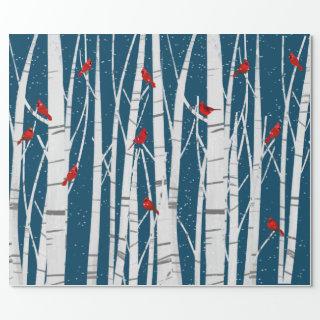 Red Cardinals In White Birch Trees