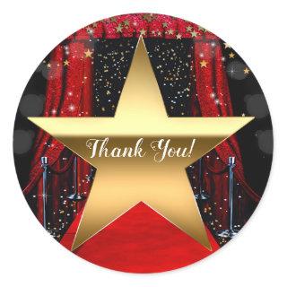 Red Carpet Hollywood Gold Stars Birthday Party Classic Round Sticker