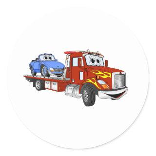 Red Cartoon Flatbed Tow Truck Classic Round Sticker