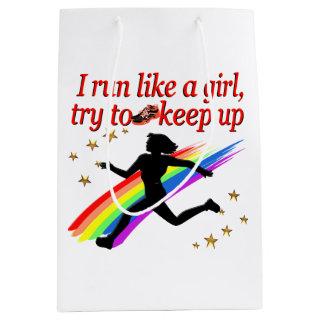 RED CHAMPION GIRL TRACK AND FIELD DESIGN MEDIUM GIFT BAG
