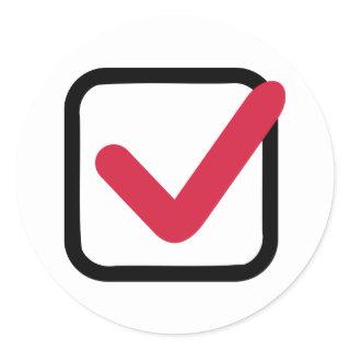 Red check mark classic round sticker