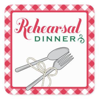 Red Checkered Wedding Rehearsal Dinner Square Sticker