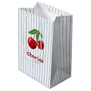 Red Cherries on Blue Stripes Graphic Pattern Medium Gift Bag