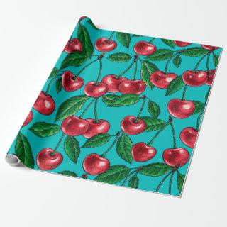 Red cherries on turquoise