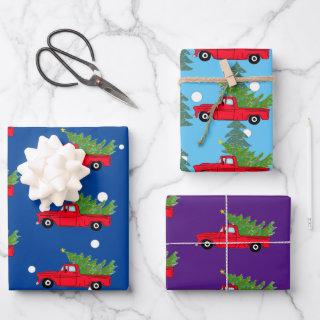 red christmas cars truck tree pickup gift  sheets