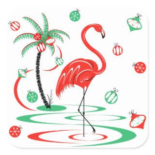 Red Christmas Flamingo Baubles square Square Sticker