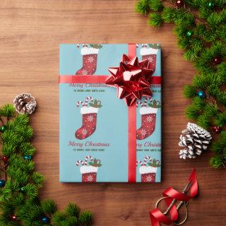 Red Christmas Stocking On Blue With Custom Text