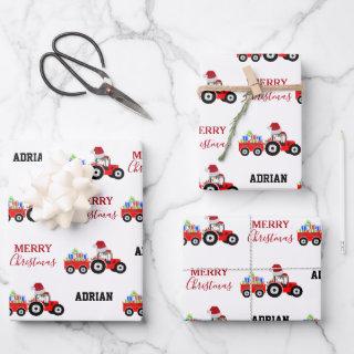 Red Christmas Tractor Truck Farm Custom Name   Sheets