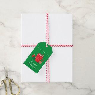 Red Cocoa Mug with Marshmallows Green Gift Tags