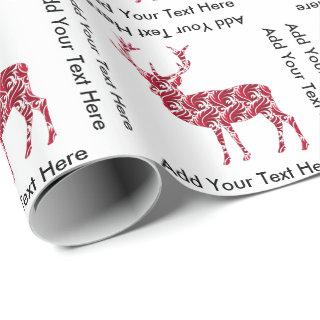 Red Damask Christmas Deer