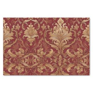 Red Damask Gold Pattern Decoupage Tissue Paper