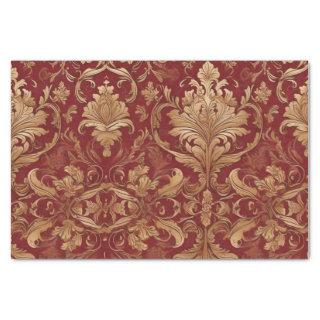 Red Damask with Gold Pattern Decoupage Tissue Paper