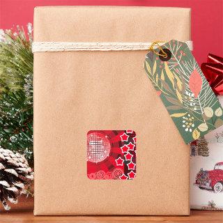 Red Disco Party Theme with Stars and Glitter Ball  Square Sticker