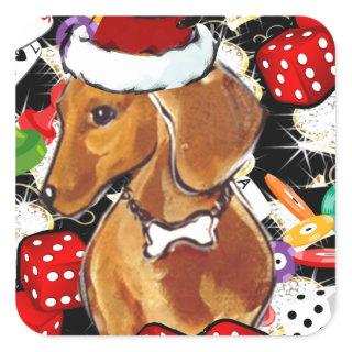 RED DOXIE BLING SQUARE STICKER