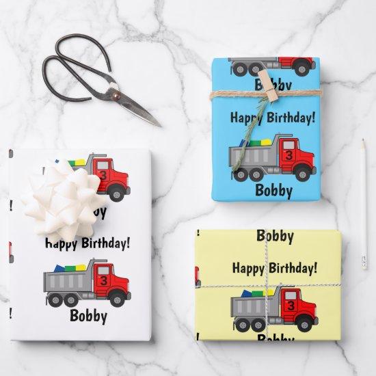 Red Dump Truck Birthday Boy's Name & Age Gift  Sheets