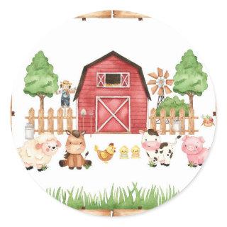 Red Farm Animals Baby Shower Classic Round Sticker