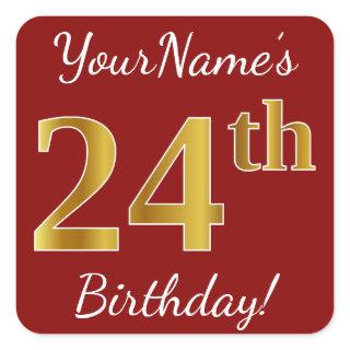 Red, Faux Gold 24th Birthday + Custom Name Sticker