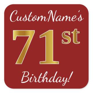 Red, Faux Gold 71st Birthday + Custom Name Sticker
