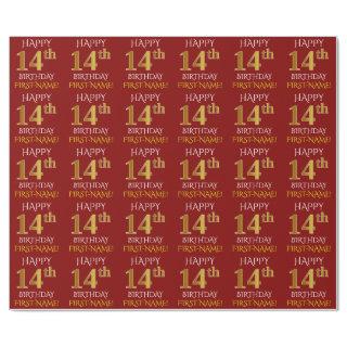 Red, Faux Gold "HAPPY 14th BIRTHDAY"