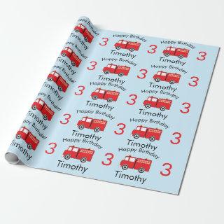 Red Fire Truck Pattern Boy's Name & Age Birthday